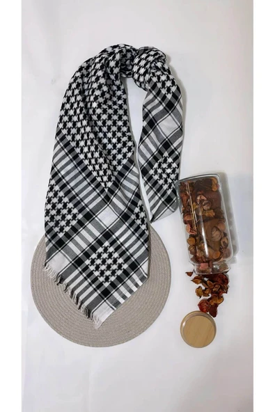 İSTANBULSTYLEMODA Pamuklu Puşi , Poşu, Kefiye Beyaz Şal 100x100 Afl2364 - Resim 6