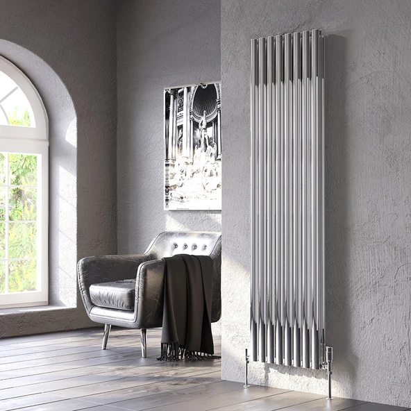 Lojimax Alüminyum Çift Panel Dikey Radyatör Bella Double 1600x310mm 3 Dilim Krom Parlak Eloksal|1069 W Yüksek Isıl Güç | 5 Yıl Üretici Garantisi ürün görseli