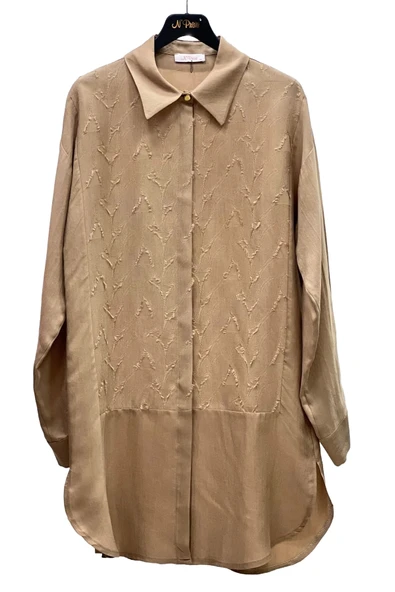 19294 NPRİVE DESEN DETAYLI İPEK CUPRO TUNİK ürün görseli 1