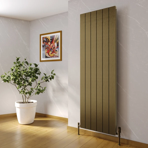 Lojimax Alüminyum Çift Panel Dikey Radyatör Kalsedon Double 600x470mm 5 Dilim Bronz Fırçalı Eloksal |776 W Yüksek Isıl Güç | 5 Yıl Üretici Garantisi ürün görseli