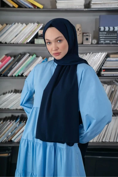 İSTANBULSTYLEMODA Kaliteli Medine Ipeği Şal Lacivert 190 X70 Sal2306 - Resim 2