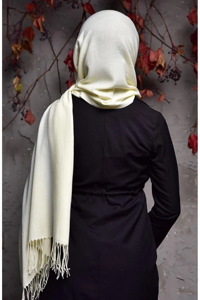 İSTANBULSTYLEMODA Paşmina Şal Ekru 190x70 Şal2313 - Resim 2