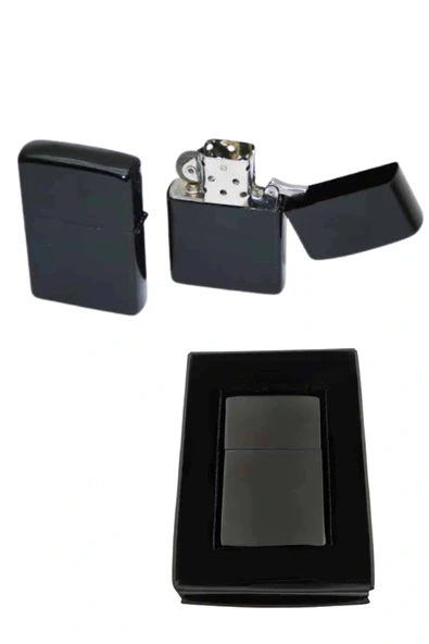 Çakmak Parlak Siyah Zippo Benzinli Çakmak Cep Boy Doldurulabilir - Resim 3
