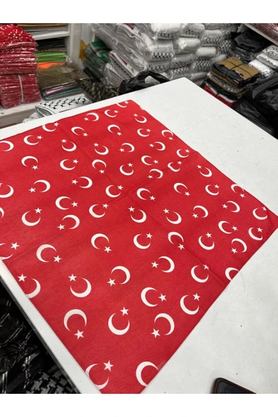 İSTANBULSTYLEMODA Kırmızı Ay Yıldız Türk Bayrağı Temalı Pamuk Kumaş Fular - Bandana - 23 Nisan, 29 Ekim, 19 Mayıs - Resim 5