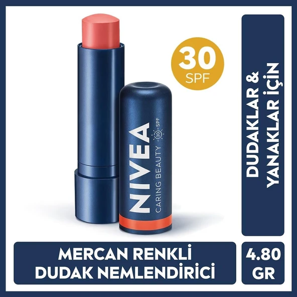 Nivea Lip Balm Bakımlı ve Renkli Dudak Balmı Mercan 4,8Gr Spf30,Doğal Yağlar,E Vitamini,Dudak Ve Yanaklar Için Coral ürün görseli 1