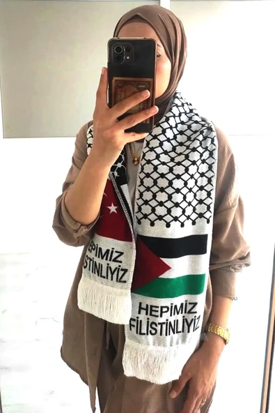 İSTANBULSTYLEMODA Kaliteli Filistin Ve Türk Bayraklı Şal Atkı 100x20 Şal2330 ürün görseli