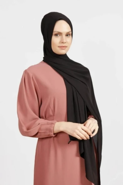 İSTANBULSTYLEMODA Krep Şifon Şal Siyah210x 75 Flr241433 - Resim 2