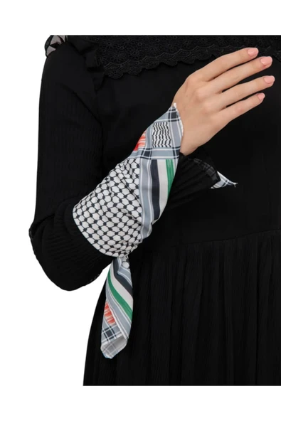 İSTANBULSTYLEMODA Filistin Bayrak Çizgili Filistin Şal Kefiye Küçük Filistin Bayraklı Fular Saçaksızlı Unisex AYN2408 - Resim 7