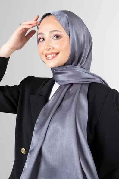 İSTANBULSTYLEMODA Janjan Trend Parlak Saten Dokulu Abiye Şifon Işıl Şal Füme Gri 185 X 70 Şal2315 - Resim 8