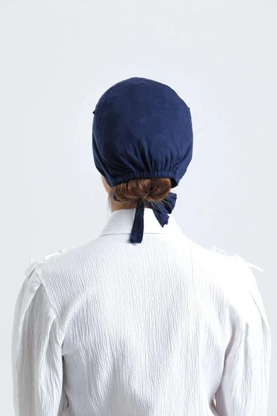 LA SEFA Kadın Pratik Dikişsiz Bağcıklı Tesettür Penye Bone-Lacivert - Resim 3