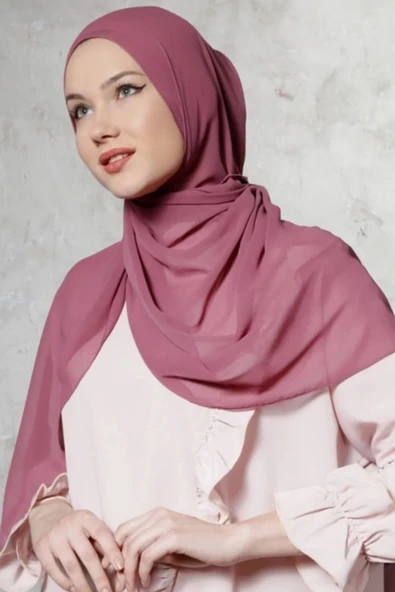 İSTANBULSTYLEMODA KALİTLELİ GÜL KURUSU ŞİFON ŞAL - ŞAL2318 ürün görseli