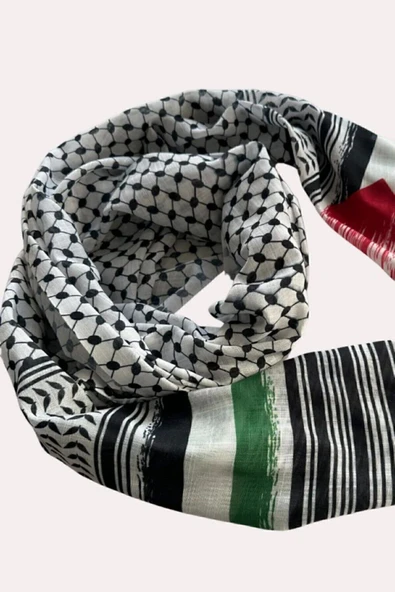 İSTANBULSTYLEMODA Unisex Günlük Kullanıma Uygun Puşi Şal Kefiye Filistin Bayrak Fular Afl2364 - Resim 6