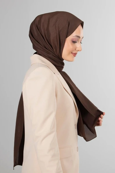 İSTANBULSTYLEMODA Janjan Trend Parlak Saten Dokulu Abiye Jan Jan Şifon Işıl Şal Çıkolata Kahve Rengi 185 X 70 Şal2315 - Resim 6