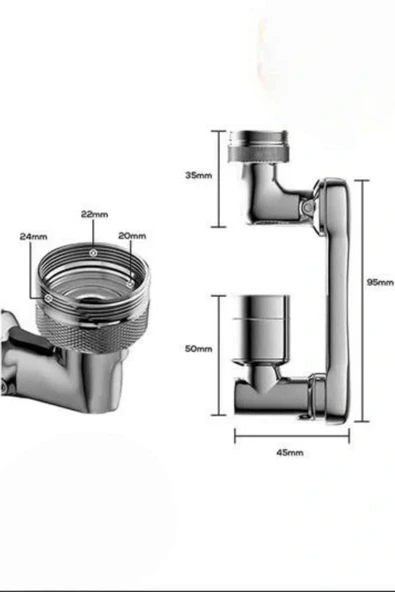 180 Derece Dönebilen Fonksiyonel Paslanmaz Çelik Robotik Kol Musluk Başlığı - Resim 4