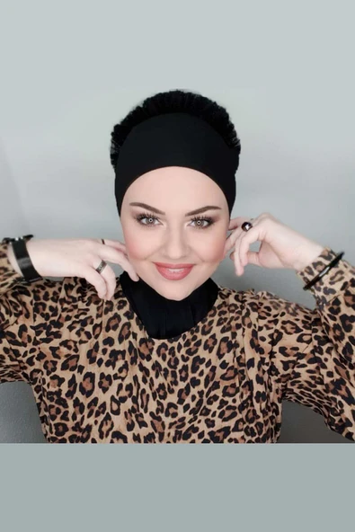 FLORA TEKSTİL Tesettür Fırfırlı Bone Topuz Beyaz Şal BON23502 - TR ürün görseli