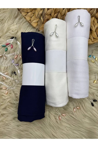 LA SEFA Penye Düz Şal 3'lü Set Lacivert - Ekru -Beyaz SAL2312 ürün görseli