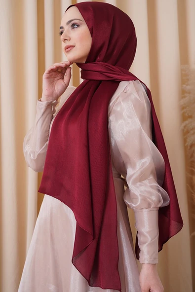 İSTANBULSTYLEMODA Janjan Trend Parlak Saten Dokulu Abiye Şifon Işıl Şal BORDO 185 X 70 ürün görseli