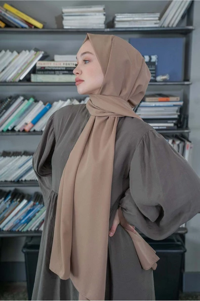 Sweet Notes Kaliteli Medine Ipeği Şal Koyu Vizon 190 X70 Sal2306 - Resim 4