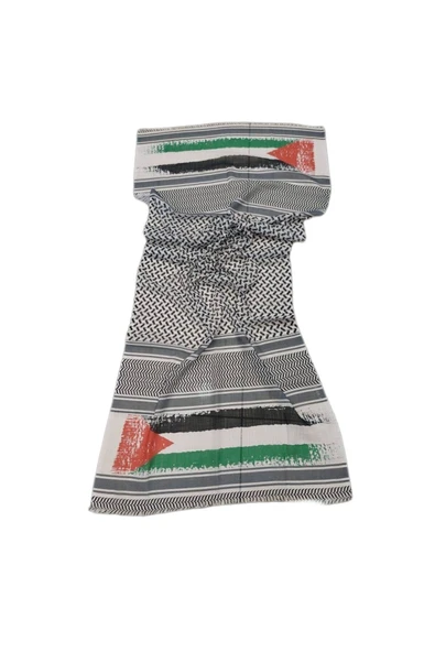 İSTANBULSTYLEMODA Pamuklu Keten Puşi, Poşu, Kefiye Şal 180x70 Ksl2324 - Resim 2