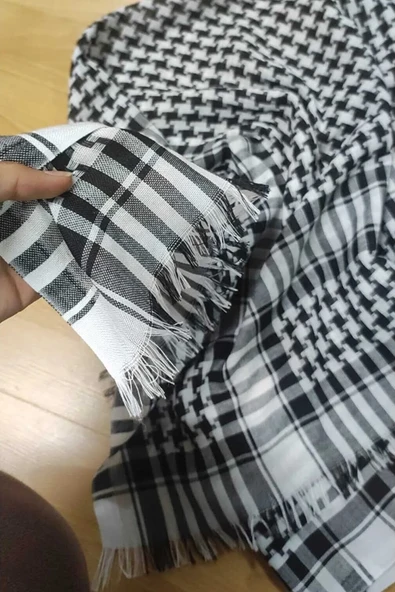 FLORA TEKSTİL Pamuklu Puşi , Poşu, Kefiye Beyaz Şal 100x100 Flr23120 - Resim 2