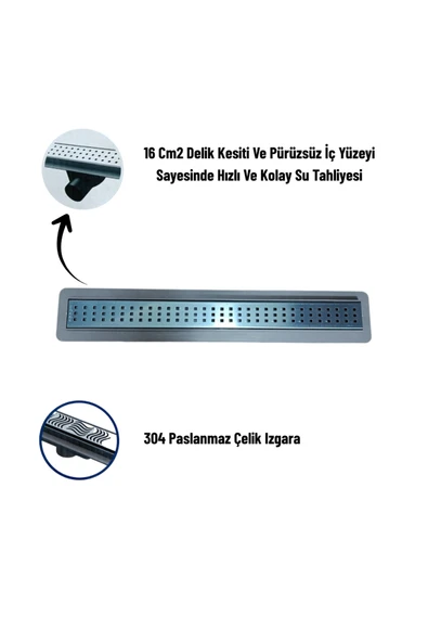 Nano Lineer Klapeli Paslanmaz Çelik Duş Kanalı 20-33-40-50 CM - Resim 4