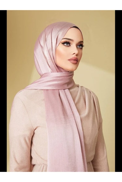 Aynur Janjan Trend Parlak Saten Dokulu Abiye Şifon Işıl Şal PEMBE LİLA 185 X 70 ürün görseli