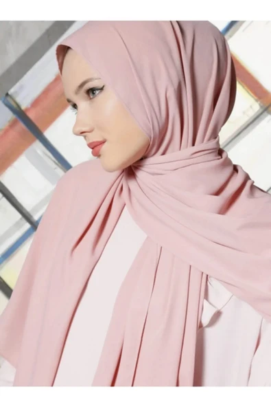 İSTANBULSTYLEMODA Krep Şifon Şal Açık Pudra 210x 75 Flr241433 - Resim 3