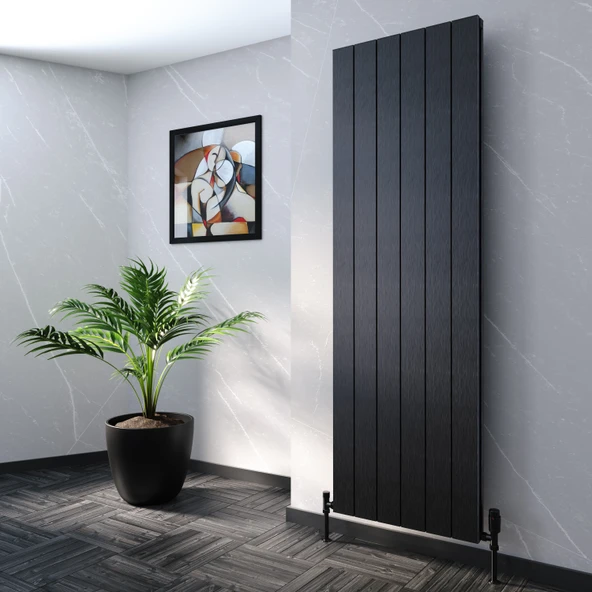 Lojimax Alüminyum Çift Panel Dikey Radyatör Kalsedon Double 1800x375mm 4 Dilim Siyah Fırçalı Eloksal |1647 W Yüksek Isıl Güç | 5 Yıl Üretici Garantisi ürün görseli