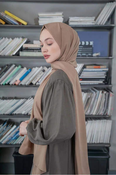 Sweet Notes Kaliteli Medine Ipeği Şal Koyu Vizon 190 X70 Sal2306 - Resim 5