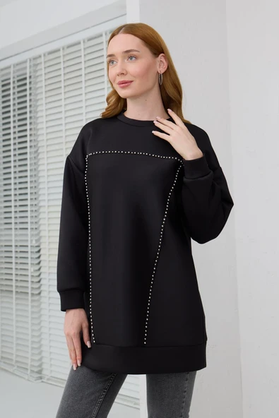 MB21.287 MOODBASİC GÜMÜŞ İNCİLİ SCUBA TUNİK - Resim 3