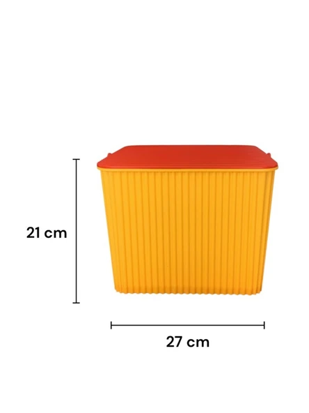 Sarı - Kırmızı, Kare Tırtıklı Plastik Temizlik Kovası – Saplı, Taşınabilir, Oyuncak Kovası, Saksı 11 Litre ürün görseli