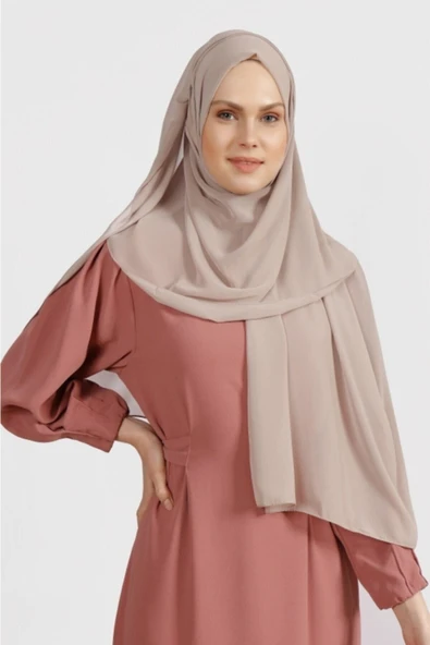 FLORA TEKSTİL Krep Şifon Şal Soft Vizon - Resim 3