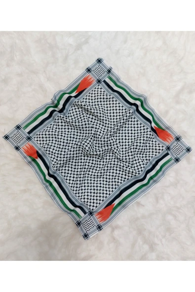 istanbul prensesleri Filistin Temalı Fular 50x50 kaymaz Krep Canlı Renkler bayrakli model - Resim 6