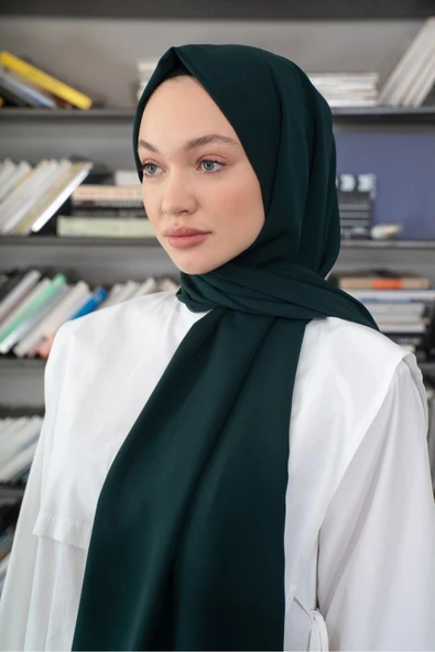 İSTANBULSTYLEMODA Kaliteli Medine Ipeği Şal Zümrüt Yeşil 190 X70 Sal2306 - Resim 4