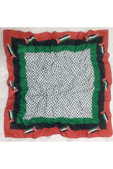 İSTANBULSTYLEMODA Kadın Erkek Puşi Filistin Siyah Kefiye Model Kare Puşi 100 x 100 cm-AYN2408 - Resim 2