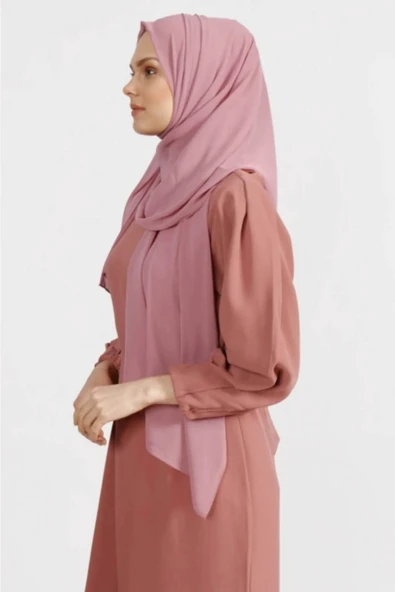 İSTANBULSTYLEMODA Krep Şifon Şal Gül Kurusu 210x 75 Flr241433 - Resim 3