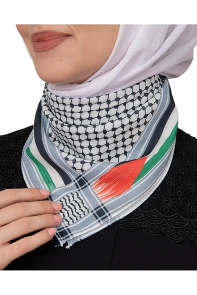 İSTANBULSTYLEMODA Filistin Bayrak Çizgili Filistin Şal Kefiye Küçük Filistin Bayraklı Fular Saçaksızlı Unisex KFY0808 - Resim 7