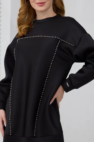 MB21.287 MOODBASİC GÜMÜŞ İNCİLİ SCUBA TUNİK - Resim 4