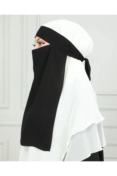 FLORA TEKSTİL Tesettür Medine İpeği GÖZLÜ PEÇE NiKAB ŞAL  40 cm * 45 cm PEC242709 - Resim 2