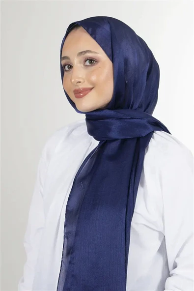 İSTANBULSTYLEMODA Janjan Trend Parlak Saten Dokulu Abiye Şifon Işıl Şal Lacivert 185 X 70 Şal2315 - Resim 6