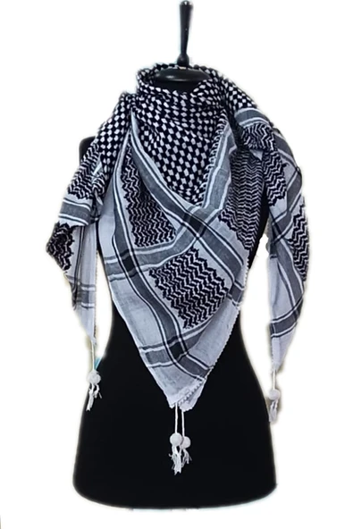 İSTANBULSTYLEMODA Pamuklu Keten Puşi, Poşu, Kefiye Şal - BEYAZ 120x120 ürün görseli