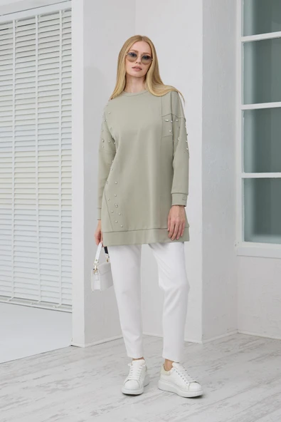 MB21.285 MOODBASİC ASİMETRİK KUPLU TAŞLI TUNİK ürün görseli