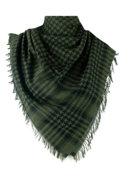 FLORA TEKSTİL Pamuklu Puşi Poşu Kefiye Şal Ve Atkı HAKİ FLR24144 - Resim 3