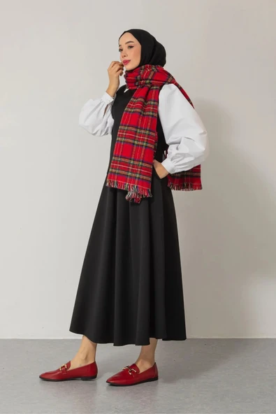 FLORA TEKSTİL Kırmızı Çift Taraflı Ekose Desenli Atkı - Şal 70x185 Cm AŞK2373 - Resim 5