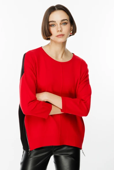 45380 ONTEKS SIFIR YAKA ÖN ARKA FARKLI RENK KAZAK - Resim 2