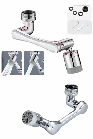 180 Derece Dönebilen Fonksiyonel Paslanmaz Çelik Robotik Kol Musluk Başlığı - Resim 2