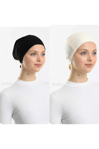 İSTANBULSTYLEMODA 2'li Set Sihirli Kaymayı Azaltan Dikişsiz Likralı Bone Krem-siyah (KAYMAZ-KAYMAYAN) ürün görseli