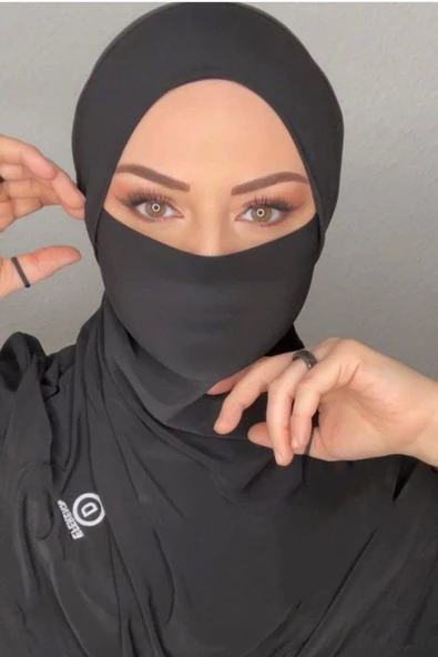 İSTANBULSTYLEMODA Tesettür Jilba Şal Peçe Içi Boneli Sandy Siyah Model Hbs3503 - Resim 2