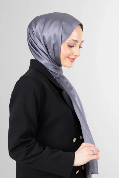 İSTANBULSTYLEMODA Janjan Trend Parlak Saten Dokulu Abiye Şifon Işıl Şal Füme Gri 185 X 70 Şal2315 - Resim 6