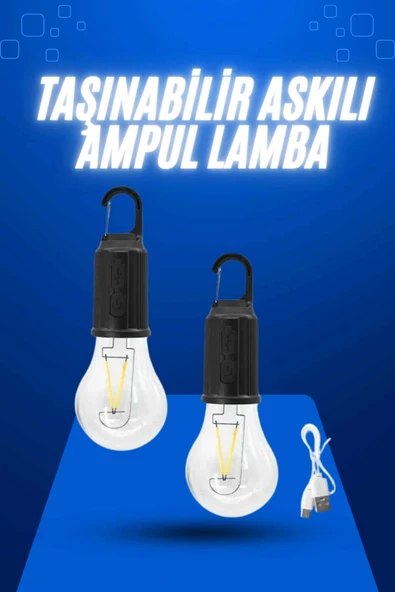 Askılı Kırılmaz Led Işık Kamp Bahçe Lambası Taşınabilir Led Ampul Şarjlı ürün görseli 1